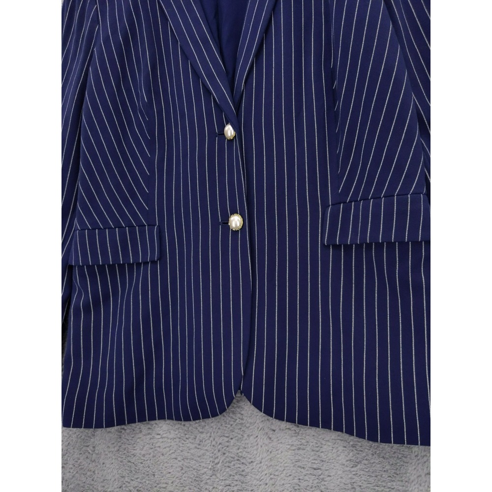 Chicos‎ Women's Blazer US Size 2 12/14 Navy Blue Striped Long Sleeve Ruffle Cuff - Picture 3 of 9